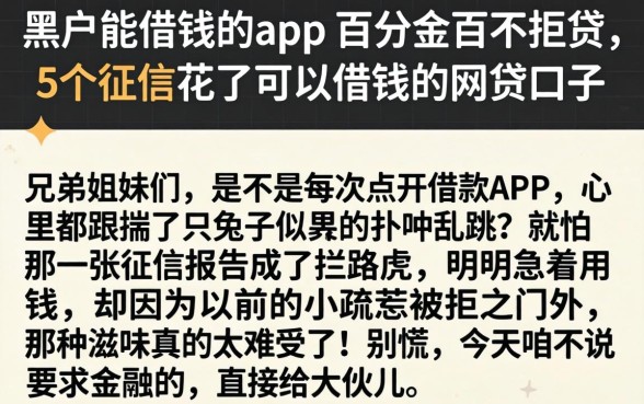 黑户能借钱的app 百分百不拒贷，概括5个征信花了可以借钱的网贷口子