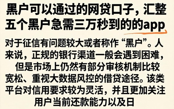 黑户可以通过的网贷口子，汇整五个黑户急需三万秒到的的app