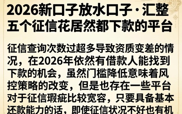 2026新口子放水口子，汇整五个征信花居然都下款的平台