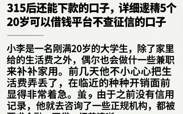 315后还能下款的口子，详细阐述5个20岁可以借钱平台不查征信的口子