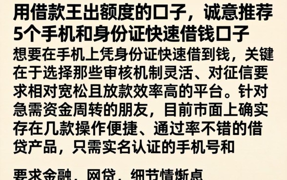 用借款王出额度的口子，诚意推荐5个手机和身份证快速借钱口子