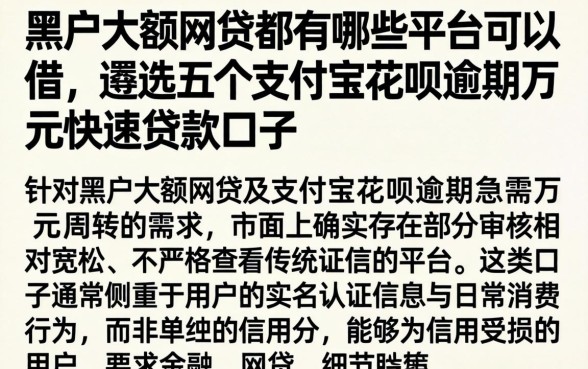 黑户大额网贷都有哪些平台可以借，遴选五个支付宝花呗逾期万元快速贷款口子
