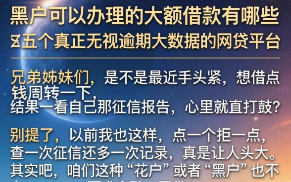 黑户可以办理的大额借款有哪些，规整五个真正无视逾期大数据的网贷平台