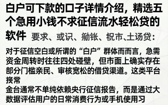 白户可下款的口子详情介绍，精选五个急用小钱不求征信流水轻松贷的软件