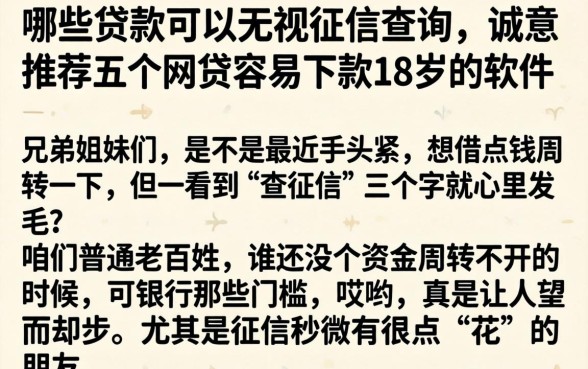 哪些贷款可以无视征信查询，诚意推荐五个网贷容易下款18岁的软件