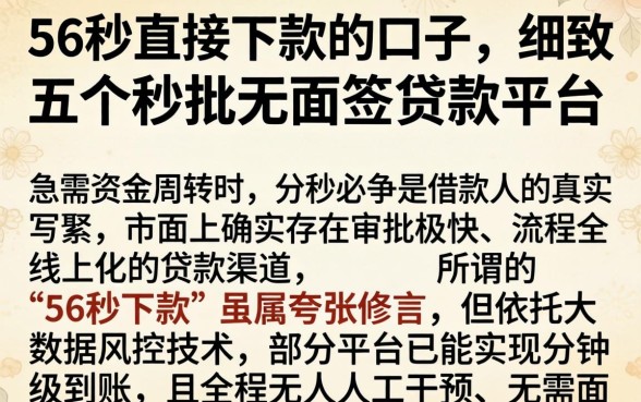 56秒直接下款的口子,细致阐述五个秒批无面签贷款平台