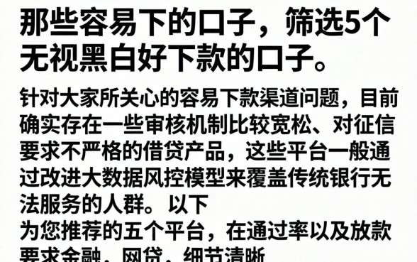 那些容易下的口子,筛选5个无视黑白好下款的口子