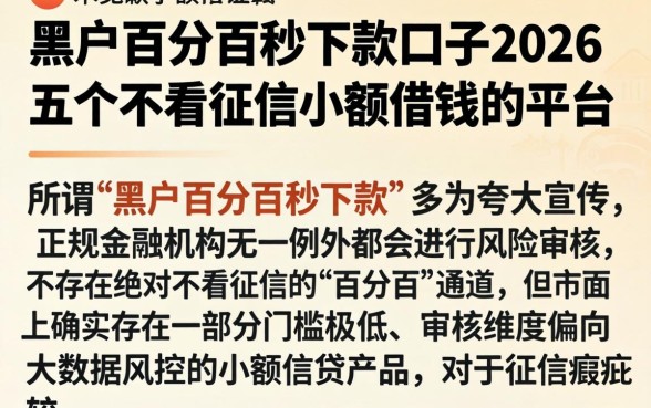黑户百分百秒下款口子2026,细致阐述五个不看征信小额借钱的平台