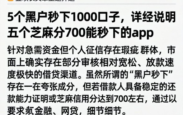 介绍5个黑户秒下1000的口子，详尽说明五个芝麻分700能秒下的app
