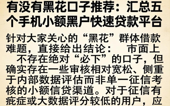 有没有黑花口子推荐，汇总五个手机小额黑户快速贷款平台