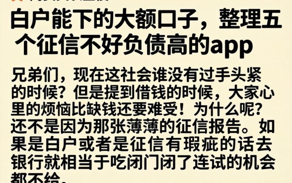 白户能下的大额口子，整理五个征信不好负债高的app