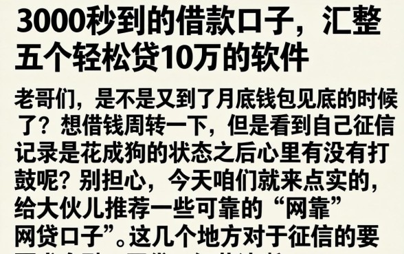 3000秒到的借款口子，汇整五个轻松贷10万的软件