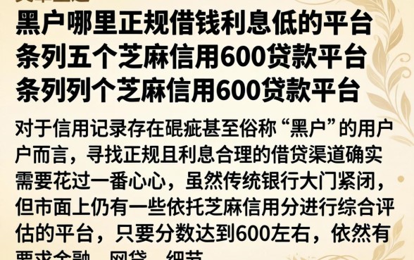 黑户哪里正规借钱利息低的平台，条列五个芝麻信用600贷款平台