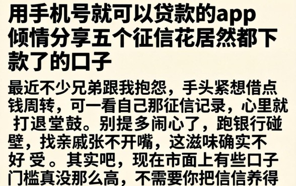 用手机号就可以贷款的app，倾情分享五个征信花居然都下款了的口子