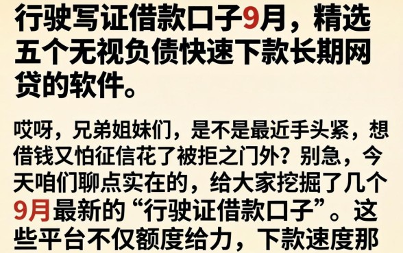行驶证借款口子9月，精选五个无视负债快速下款长期网贷的软件