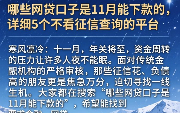 哪些网贷口子是11月能下款的，详尽说明5个不看征信查询的平台