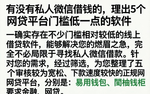 有没有私人微信借钱的，理出5个网贷平台门槛低一点的软件