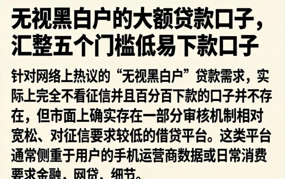 无视黑白户的大额贷款口子，汇整五个门槛低易下款口子