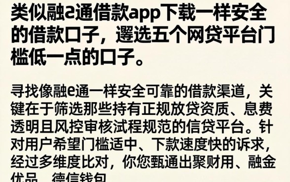 类似融e通借款app下载一样安全的借款口子，遴选五个网贷平台门槛低一点的口子