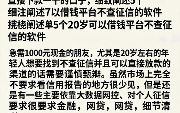 直接下款一千的口子，细致阐述5个20岁可以借钱平台不查征信的软件