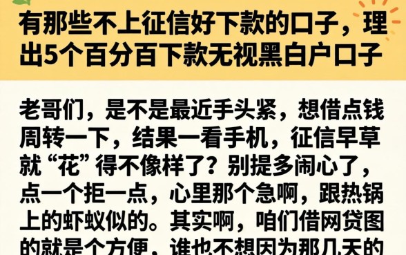 有那些不上征信好下款的口子，理出5个百分百下款无视黑白户口子