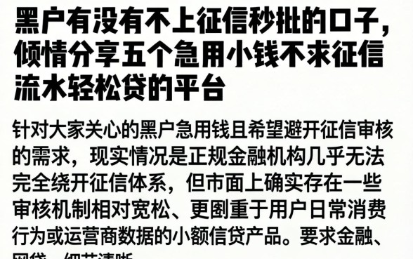 黑户有没有不上征信秒批的口子,倾情分享五个急用小钱不求征信流水轻松贷的平台