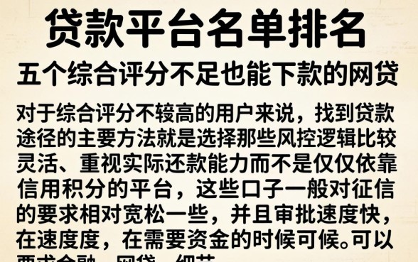 贷款平台名单排名，理出五个综合评分不足也能下款的网贷