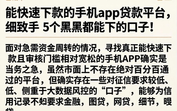 能快速下款的手机app贷款平台，细致阐述5个黑户都能下的口子