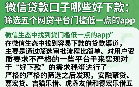 微信贷款口子哪些好下款，筛选五个网贷平台门槛低一点的app