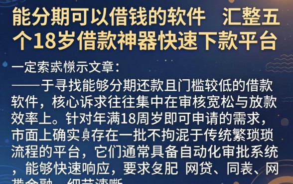 能分期可以借钱的软件，汇整五个18岁借款神器快速下款平台