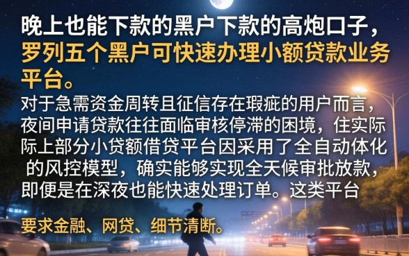 晚上也能下款的黑户下款的高炮口子，罗列五个黑户可快速办理小额贷款业务的平台