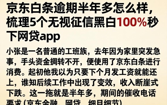 京东白条逾期半年多怎么样，梳理5个无视征信黑白100%秒下网贷app