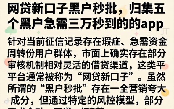 网贷新口子黑户秒批，归集五个黑户急需三万秒到的的app