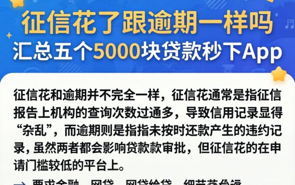 征信花了跟逾期一样吗，汇总五个5000块贷款秒下app