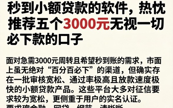 秒到小额贷款的软件，热忱推荐五个3000元无视一切必下款的口子