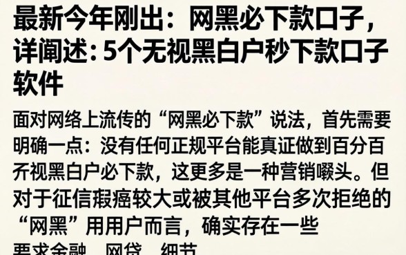 最新今年刚出的网黑必下款口子，详细阐述5个无视黑白户秒下款口子软件