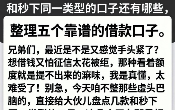 和秒下同一类型的口子还有哪些，整理五个靠谱的借款口子