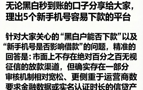 无论黑白秒到账的口子分享给大家，理出5个新手机号容易下款的平台