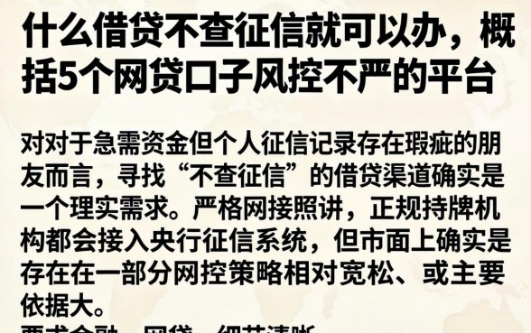 什么借贷不查征信就可以办，概括5个网贷口子风控不严的平台