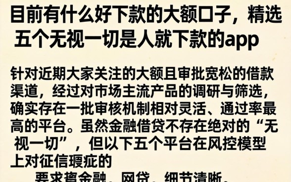 目前有什么好下款的大额口子，精选五个无视一切是人就下款的app