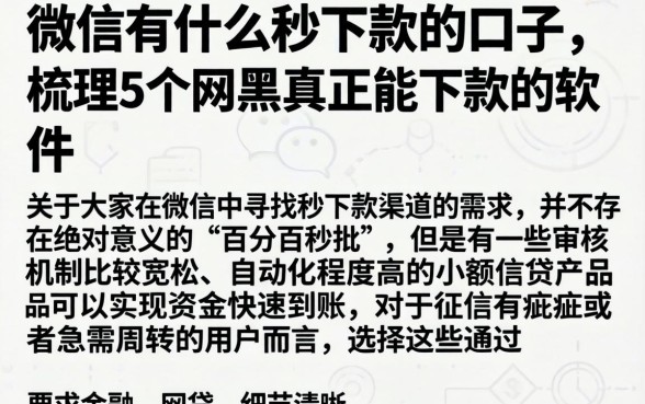 微信有什么秒下款的口子，梳理5个网黑真正能下款的软件