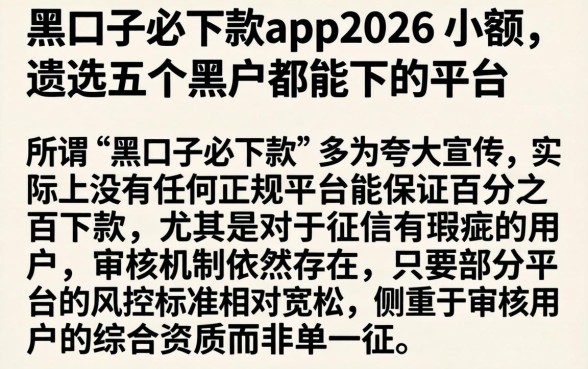 黑口子必下款app2026 小额，遴选五个黑户都能下的平台