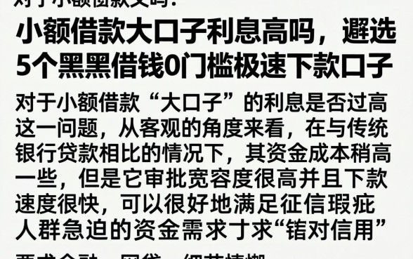 小额借款大口子利息高吗，遴选5个黑户借钱0门槛极速下款口子