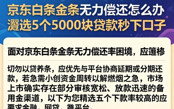京东白条金条无力偿还怎么办，遴选5个5000块贷款秒下口子