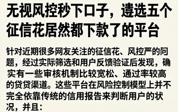 无视风控秒下口子，遴选五个征信花居然都下款了的平台