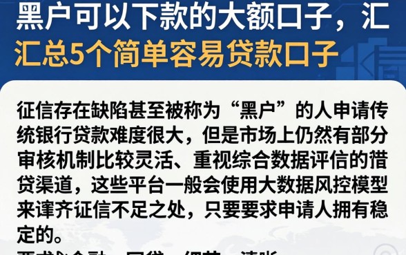 黑户可以下款的大额口子，汇总5个简单容易贷款口子