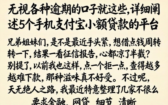 无视各种逾期的口子就这些，详细阐述5个手机支付宝小额贷款的平台