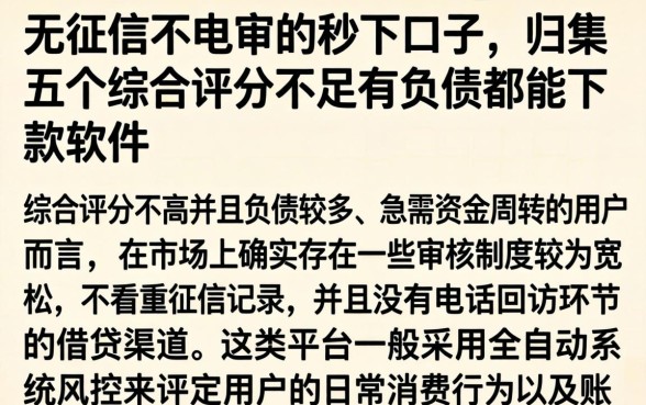 无征信不电审的秒下口子，归集五个综合评分不足有负债都能下款软件