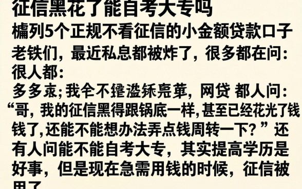 征信黑花了能自考大专吗，胪列5个正规不看征信的小额贷款口子