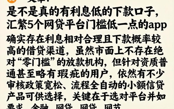 是不是真的有利息低的下款口子，汇整5个网贷平台门槛低一点的app